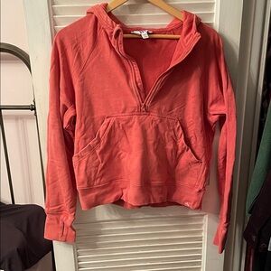Women's Cropped Coral Half-Zip Hoodie